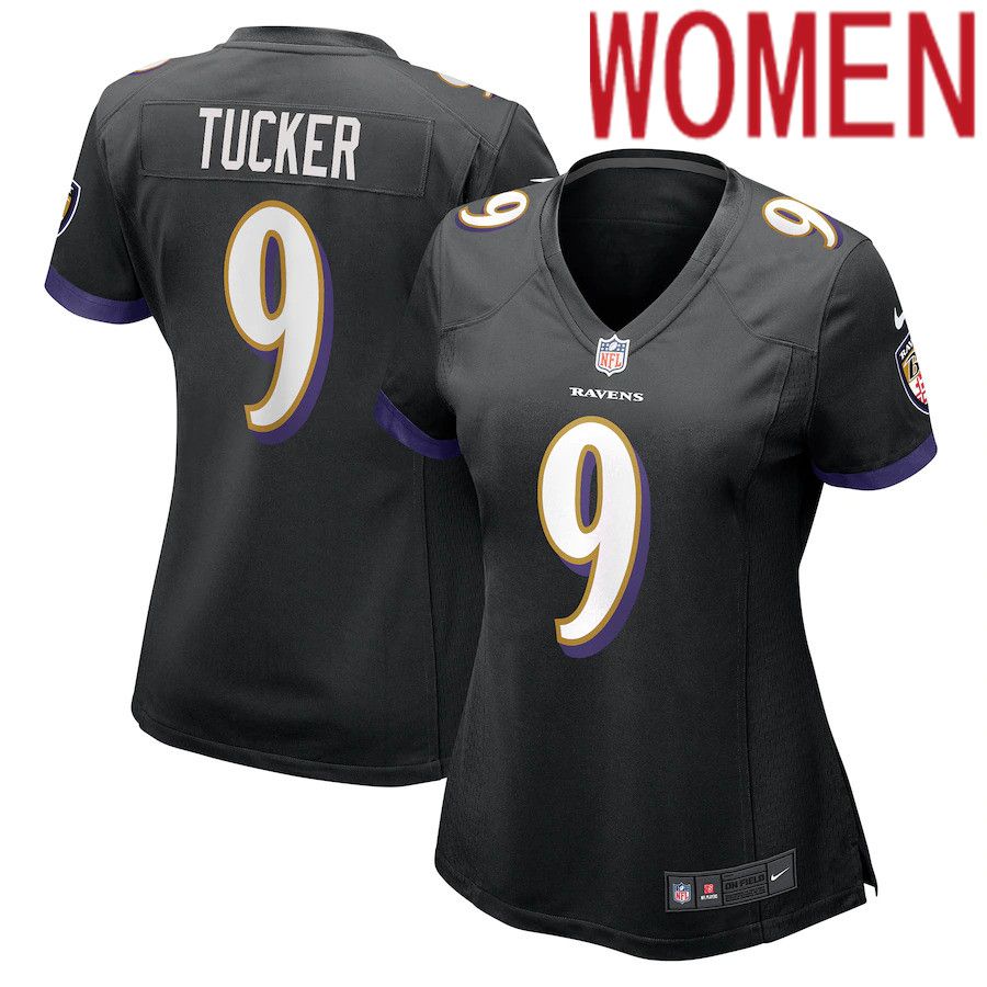 Women Baltimore Ravens #9 Justin Tucker Nike Black Game NFL Jersey->women nfl jersey->Women Jersey